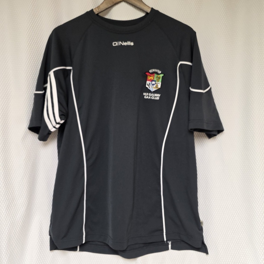 O'Neills Size Large NUI Galway GAA Club T Shirt Black Crest Soccer